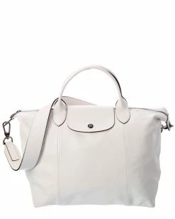 Longchamp Le Pliage Cuir Medium Leather Logo Strap & Short Handle Tote Women Totes